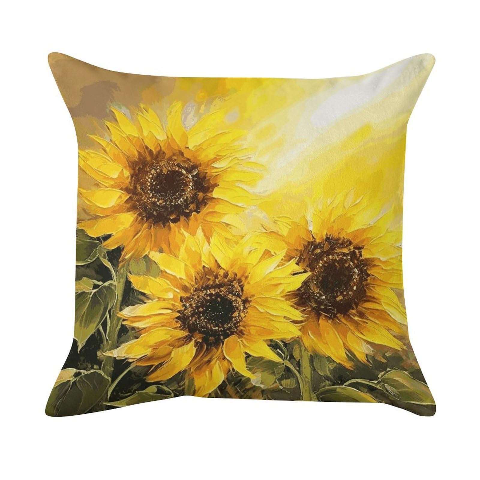 FekiLoot Yellow Sunflowers Pillow Covers Luxury Velvet Square Pillowcases Throw Pillows Case with Invisible Zipper Decorative Velvet Cushion Covers Ultra Soft Lumbar Pillow Shells