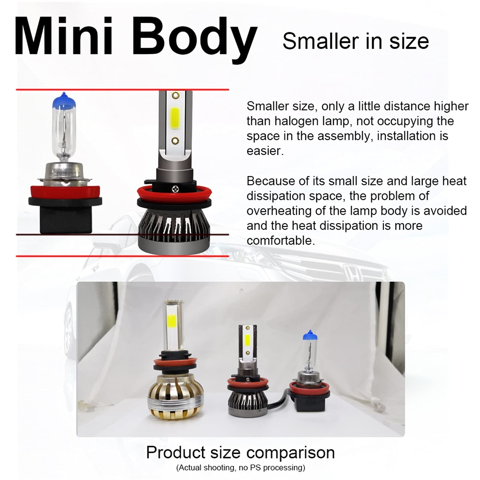 fari a LED 2pcs Car Faro Principale Mini Lampada H7 LED Lampadine H1 LED H8 H11 Kit di fari 9005 HB3 9006 HB4 6000K Fendinebbia fendinebbia 12V Lampada a LED 72W Lampadina a LED (Size : H4/9003/HB2 H