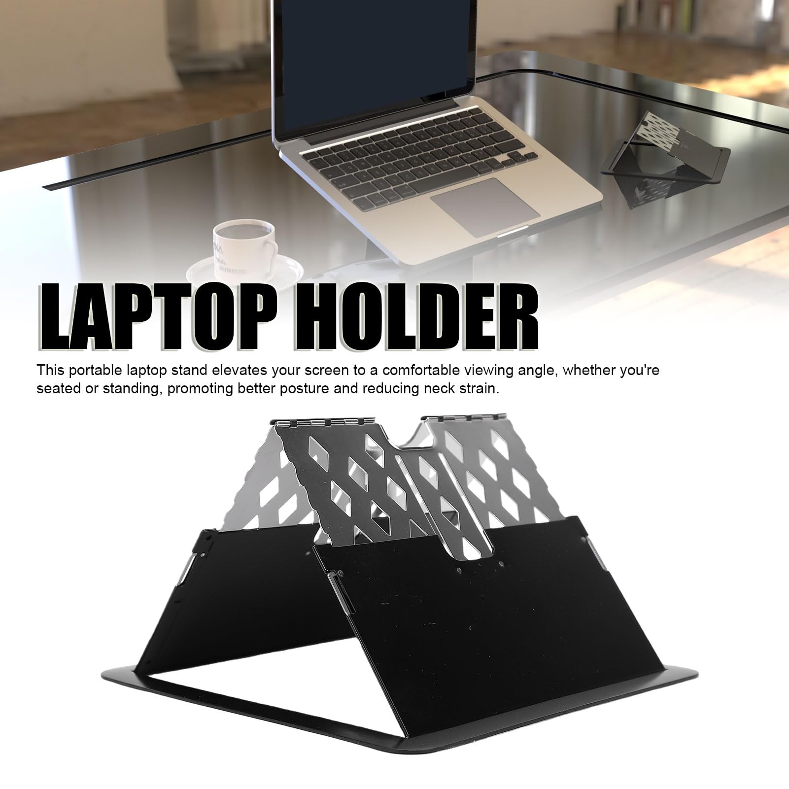 Fyearfly Supporto per laptop in lega di alluminio Supporto per laptop ergonomico regolabile in altezza per lavoro d'ufficio, lavoro a casa, compatto pieghevole per notebook 10 pollici