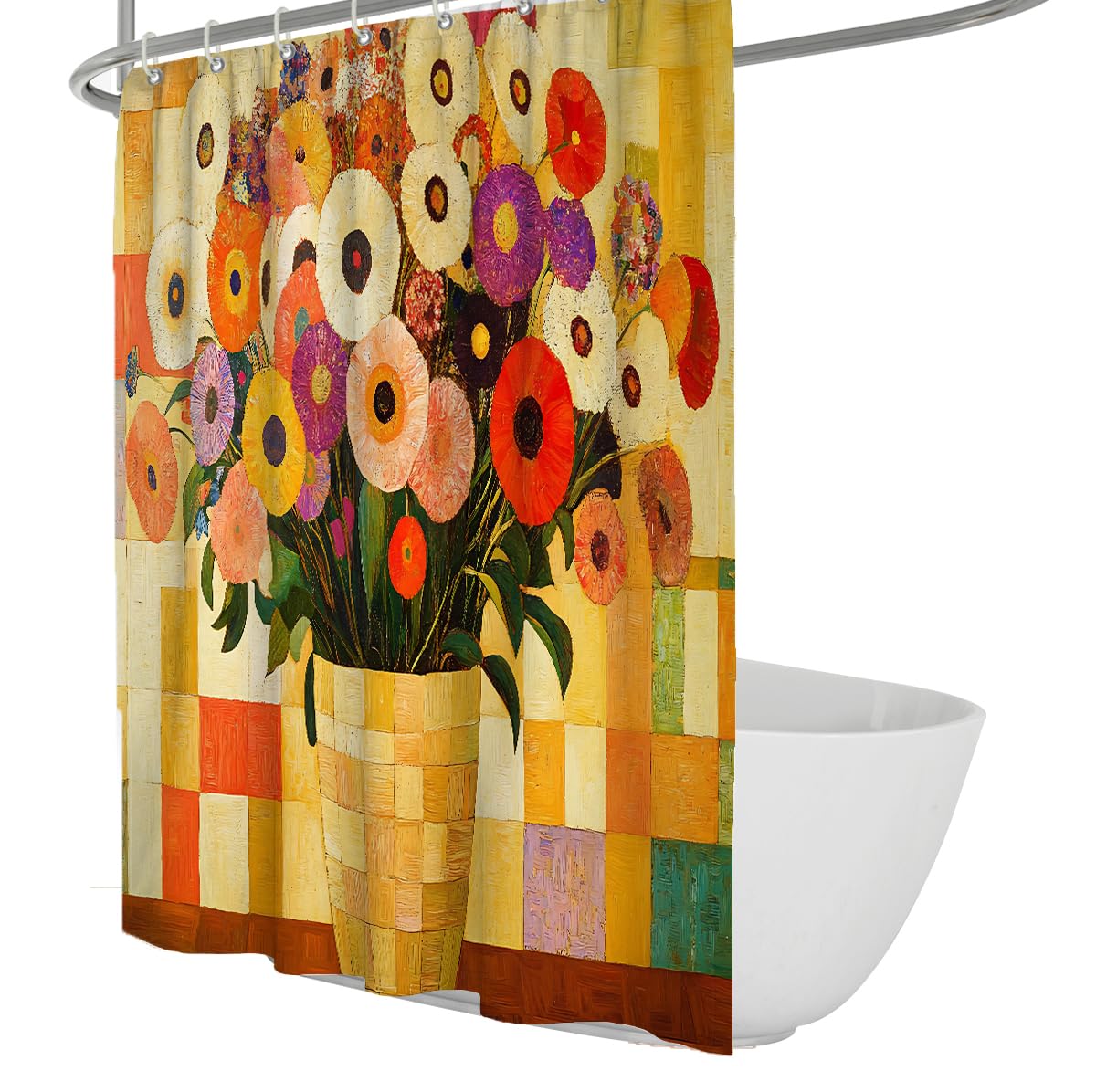 OLLIAR Home Vintage Shower Curtain 150x180 Abstract Luxury Tree Shower Curtains Medieval Boho Bathroom Decor Polyester Fabric Shower Curtain Set with Hooks