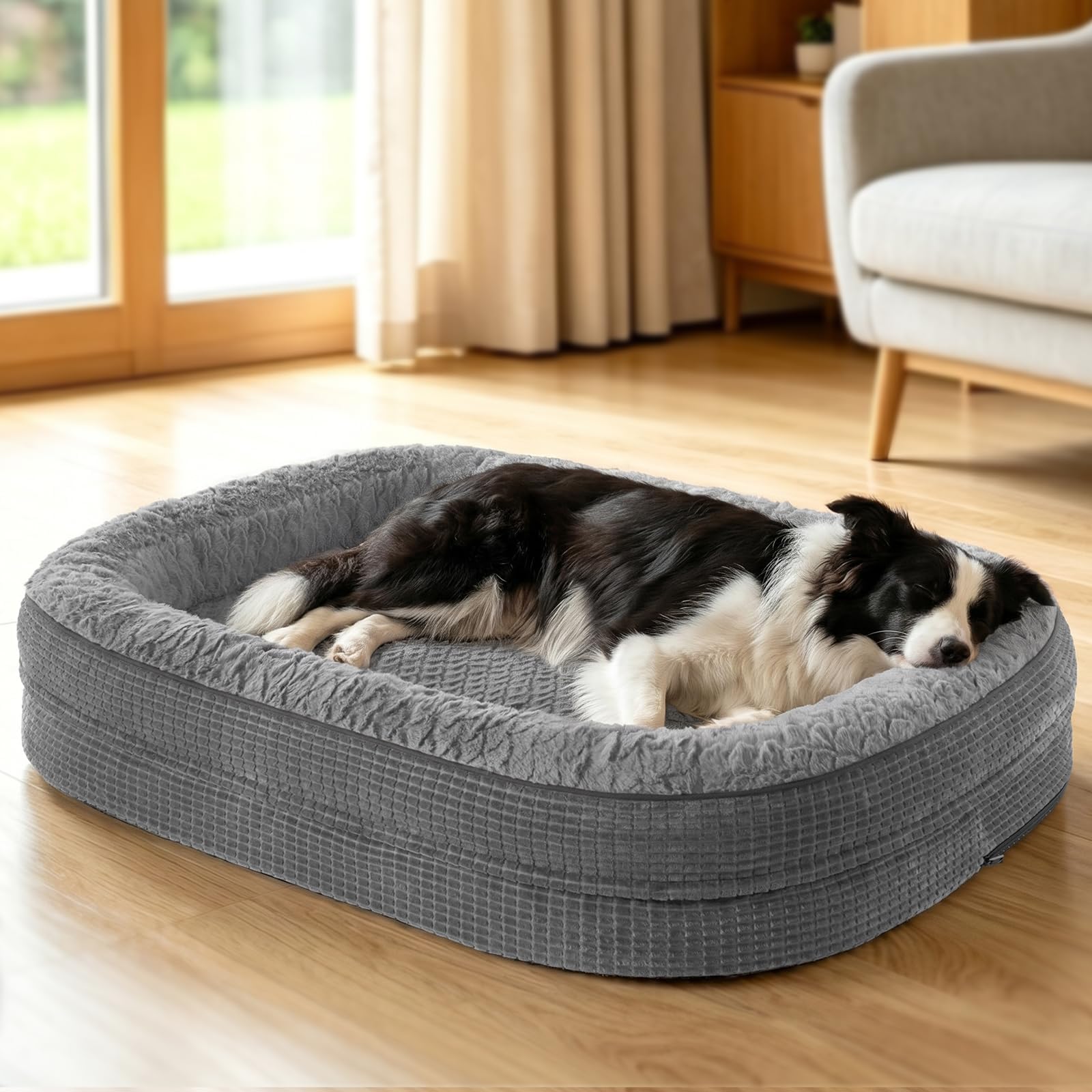 Pawk Large Dog Bed, Orthopedic Memory Foam Dog Beds, Washable Dog Bed, Fits up to 23kg, Four-Sided Neck Pillow, Good for Doberman Pinscher, Sheltie, Border Collie, Australian Herding Dog, Dark gray — image 1