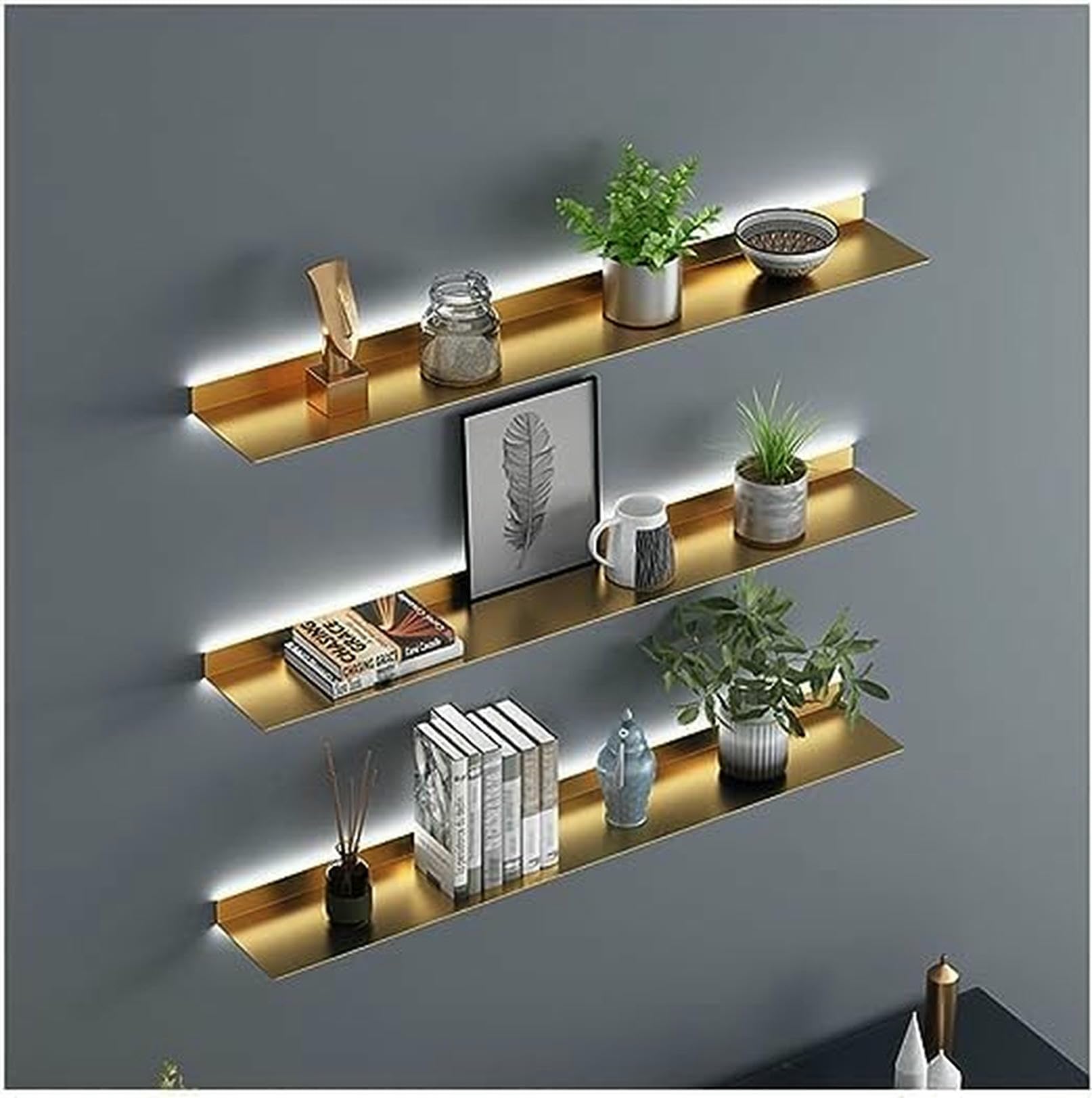 Étagères murales flottantes avec lumières LED salon et bar