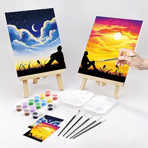 Miniatura 2 de Paquete de 2 lienzos predibujados de 12 x 16 pulgadas para pintar para adultos, kit de sorbo y pintura para parejas de adultos, suministros de