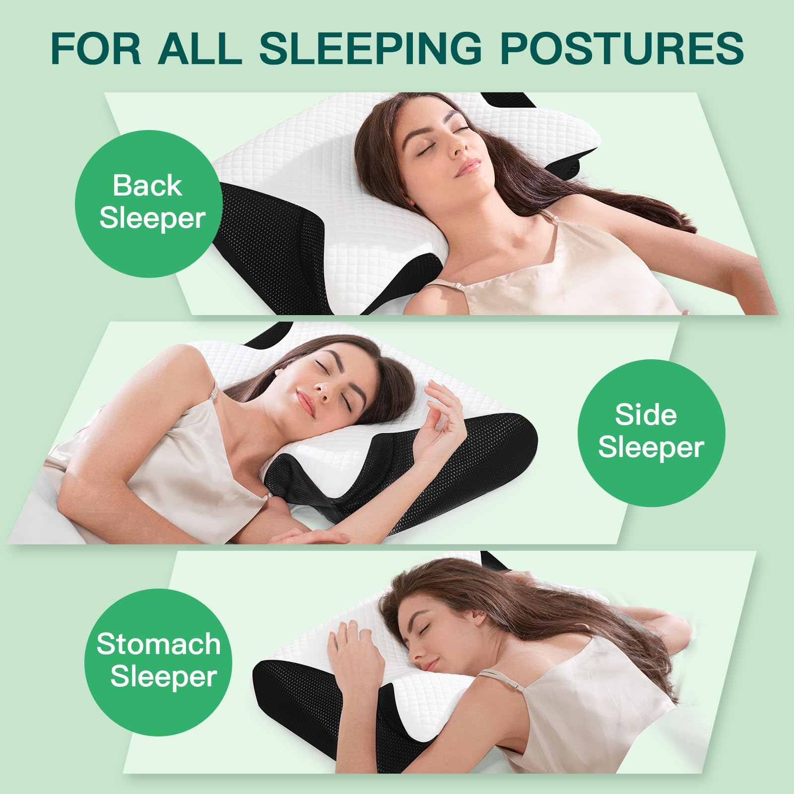 Oreiller Cervical Mémoire de Forme, Noir, 60x40x12/14cm | 2 en 1 Oreiller pour la Nuque pour Dormir Support pour Dormeurs de Côté, de Dos et sur Le Côté/Dos/Ventre