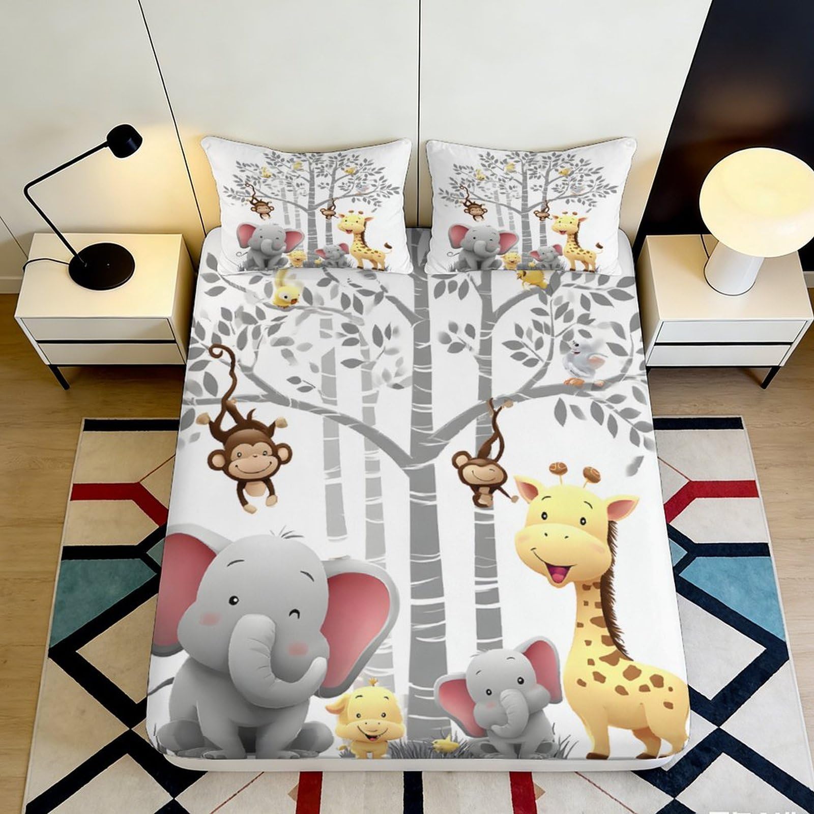 Jqzkxnhpbr Style-1 3D Printed Jungle Animal Fitted Sheet Microfiber Soft Giraffe Elephant Mattress Cover For Bedroom Guest Room Decor 90X200x25cm