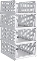 Vista 1 de Runskkert 4 Pack Stackable Storage Bins, Plastic Storage Drawers for Clothes, Stackable Storage Drawers Closet Shelf Organizer, Closet Organizers