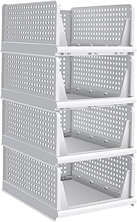 4 Pack Stackable Storage Bins, Stackable Storage Drawers for Clothes, Closet Organizers and Storage Shelves, Plastic Drawe...