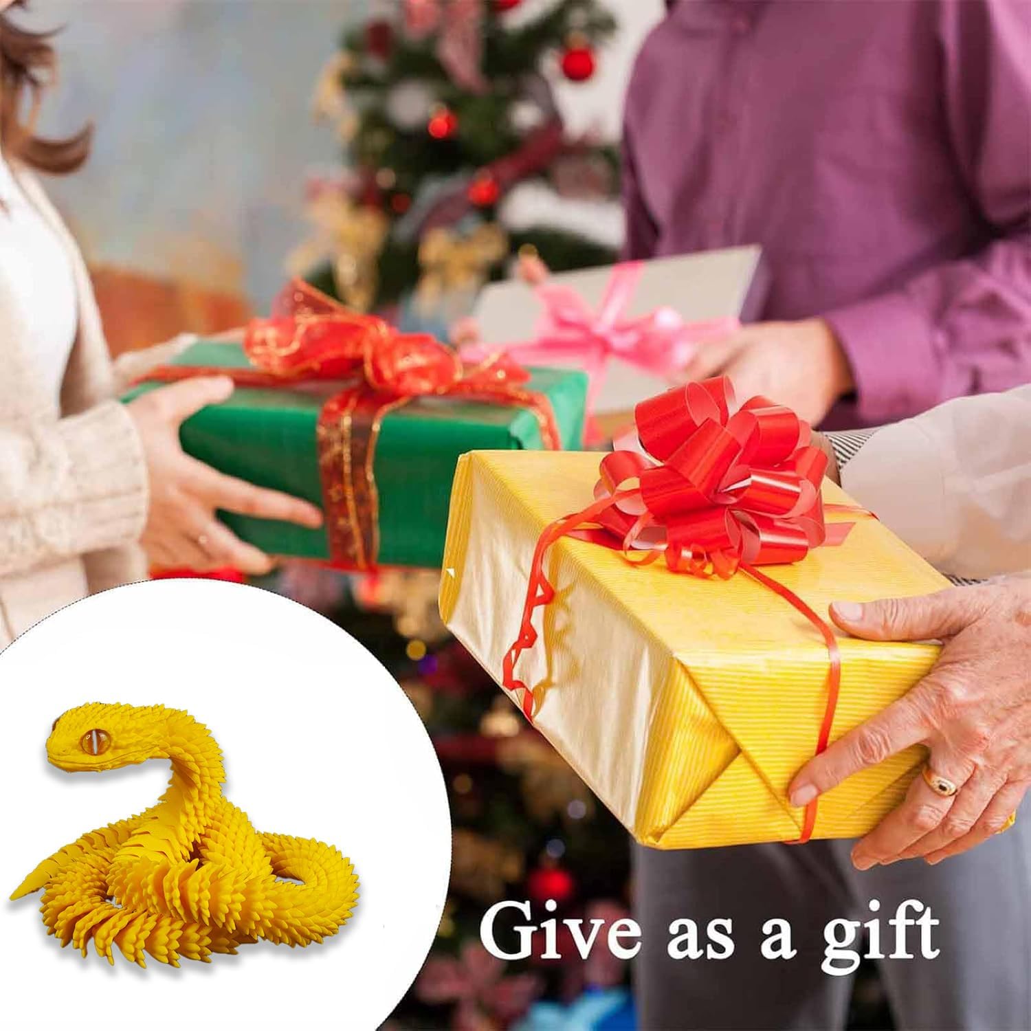 3D Printed Animals Set 3D Printed Snake Toys 3D Printed Articulated Flexible Fidget Toy 3D Printed Animals Exquisite Cute Pet Toy Children/Adults Fidget Toys (Yellow, 11.8)