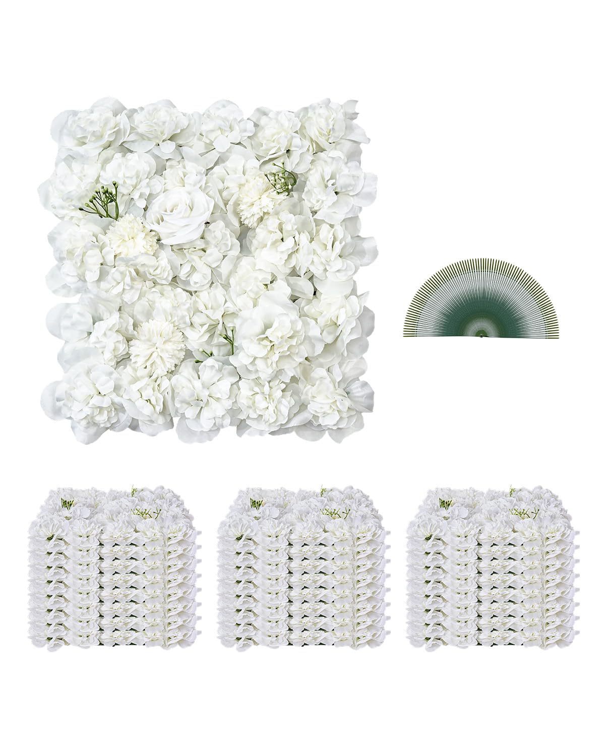 VEVOR Künstliche Pflanzenwand – 24 Paneele, 380x380x65 mm, 3D-Blütenblätter, Weiß