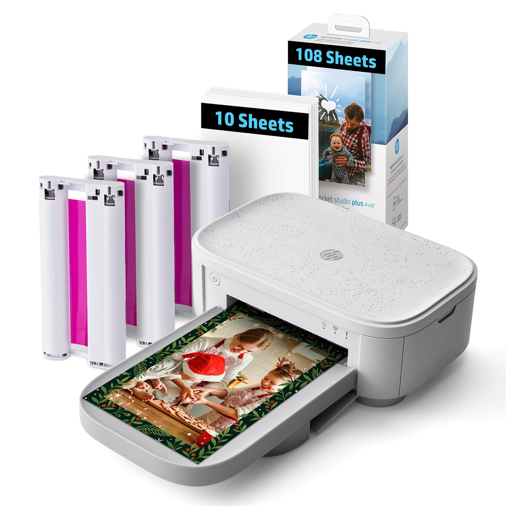 HP Sprocket Studio Plus 4x6 Instant Photo Printer – 118 Sheets & Cartridge BUNDLE - Wireless, Wi-Fi, Premium Dye Sublimation - Vibrant Color Pictures - Editing App for Fun, Creative Photos