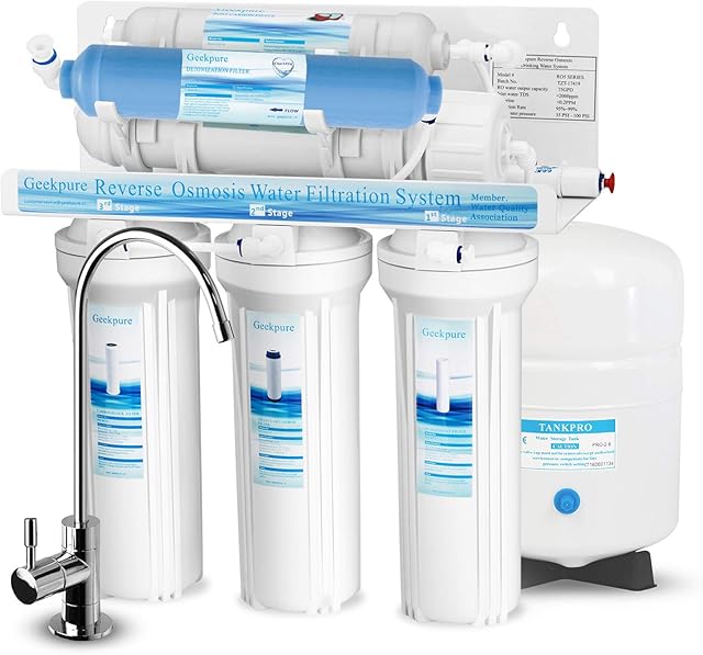 Geekpure 6 Stage Reverse Osmosis Drinking Water Filter System with DI Filter TDS to 0-75 GPD