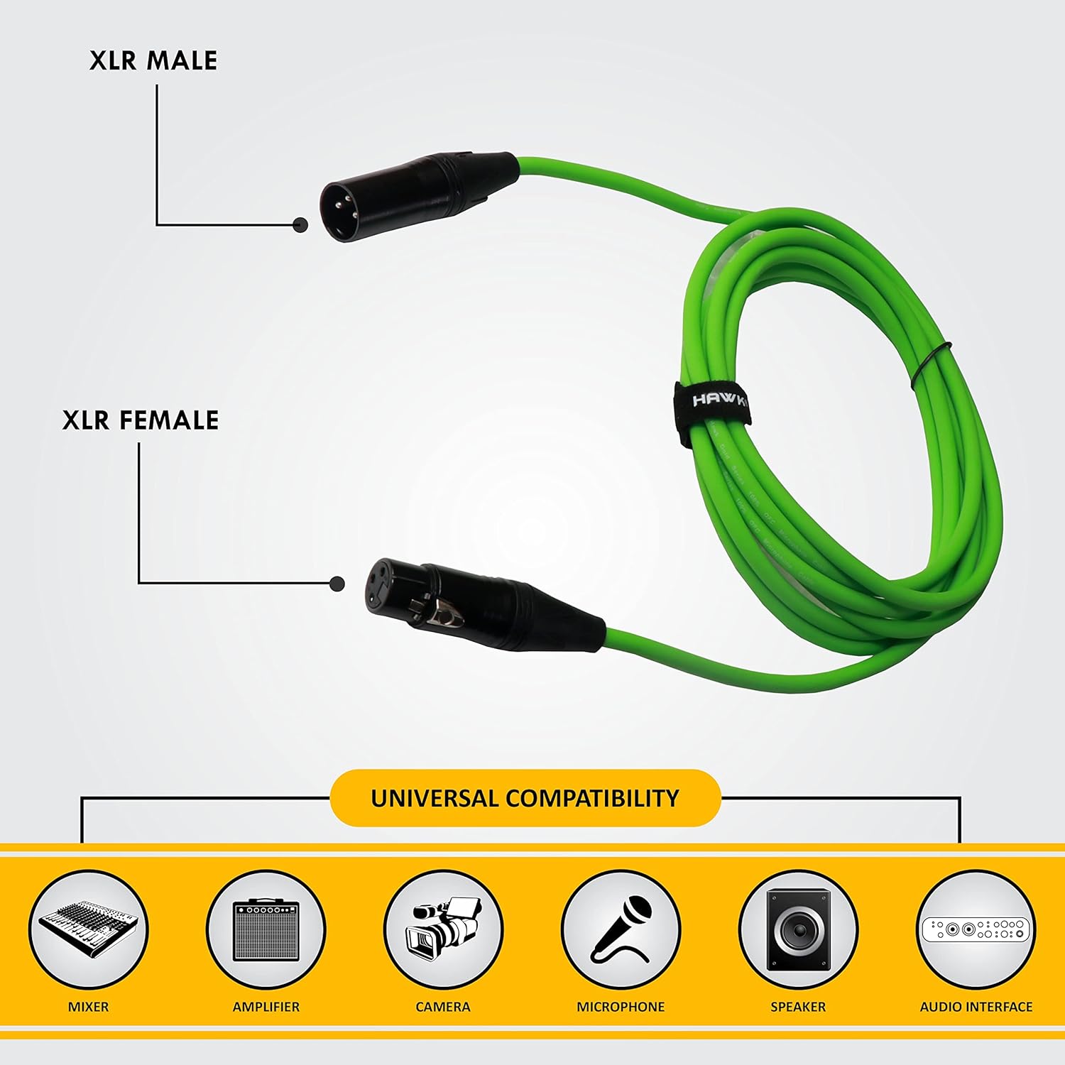 Hawk Proaudio SXFG010 Gold Series XLR Male to Female Microphone Cable With Cable Tie - 3 Meter (Green Color)