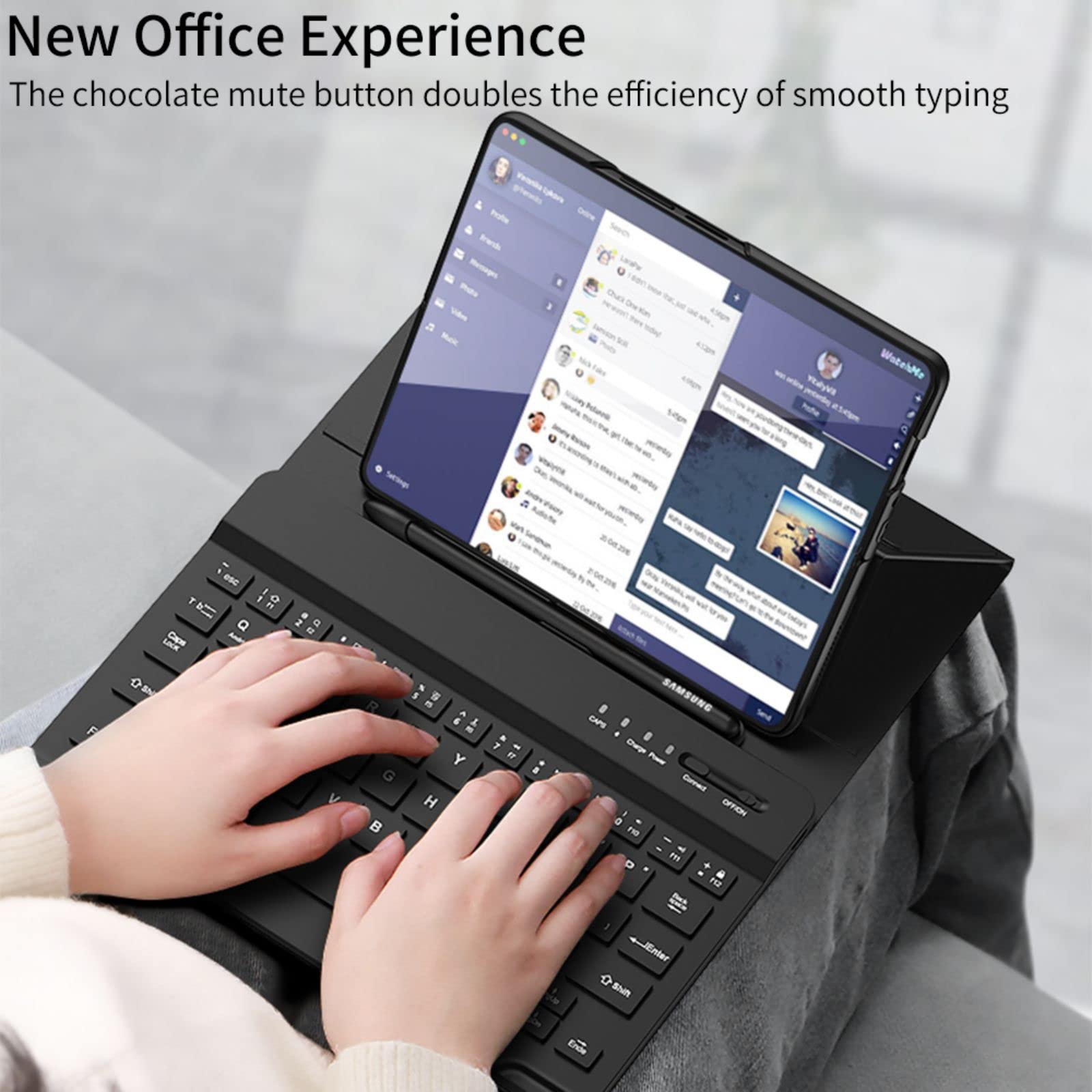 Custodia Mate Xs klawiatura Bluetooth magnetyczne etui z klapką + pióro + otwór na długopis + szklana folia, skórzane etui folio kompatybilne z Huawei Mate X (2)