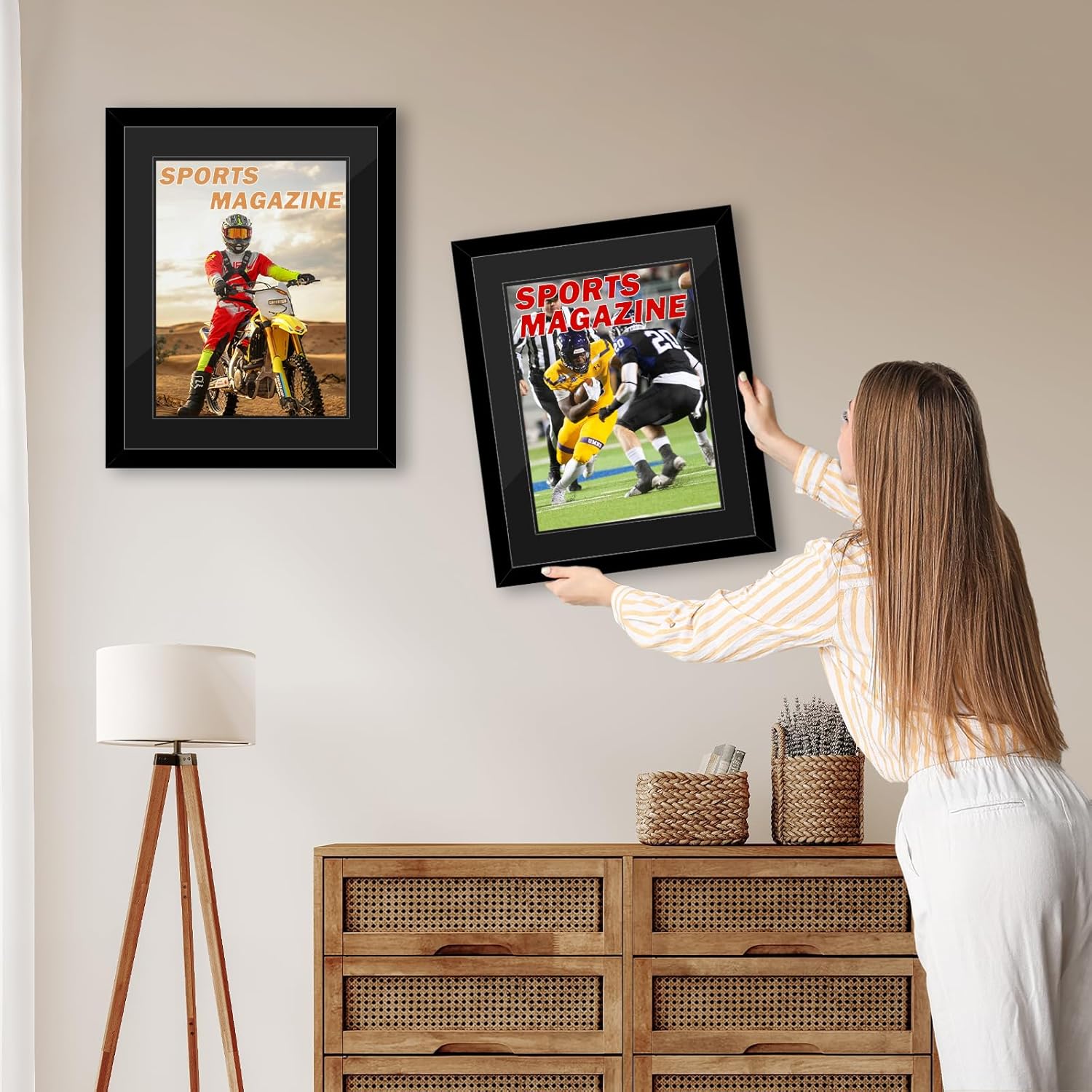 OMISHE 4 Pack Sports Magazine Frames, Fit 8.0x10.5 or 8.5x11.25 inch Magazine Display, Magazine Frames for Wall, Black, Black Mat