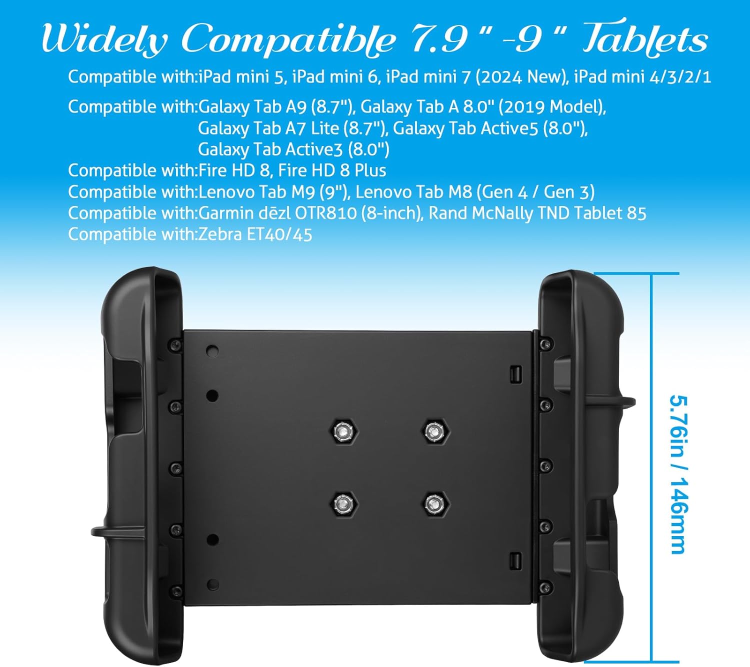 Tablet Mount for Truck,for 7.9" - 9" Tablet, Aluminum Heavy Duty Shockproof Ipad Mount, 1.5" Ball Drill Base Tablet Holder for Car,Boat, Dashboard,RV (8.25“ x 6.1”)