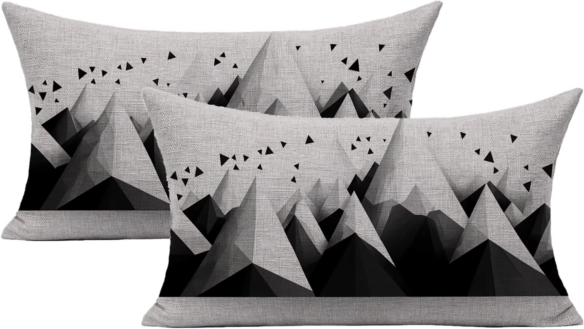 Housse coussin lin extérieur imperméable 50x70 cm lot de 2 blanc et noir