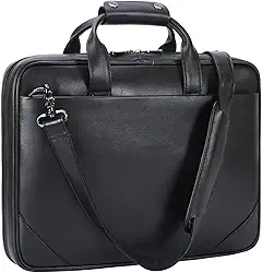 Masa Kawa Maleta fina de couro preto para laptop de 35,5 cm para homens, bolsa tiracolo mensageiro para computador, estojo anexo para advogado de trabalho de negócios, Preto, Medium, Negócios formais
