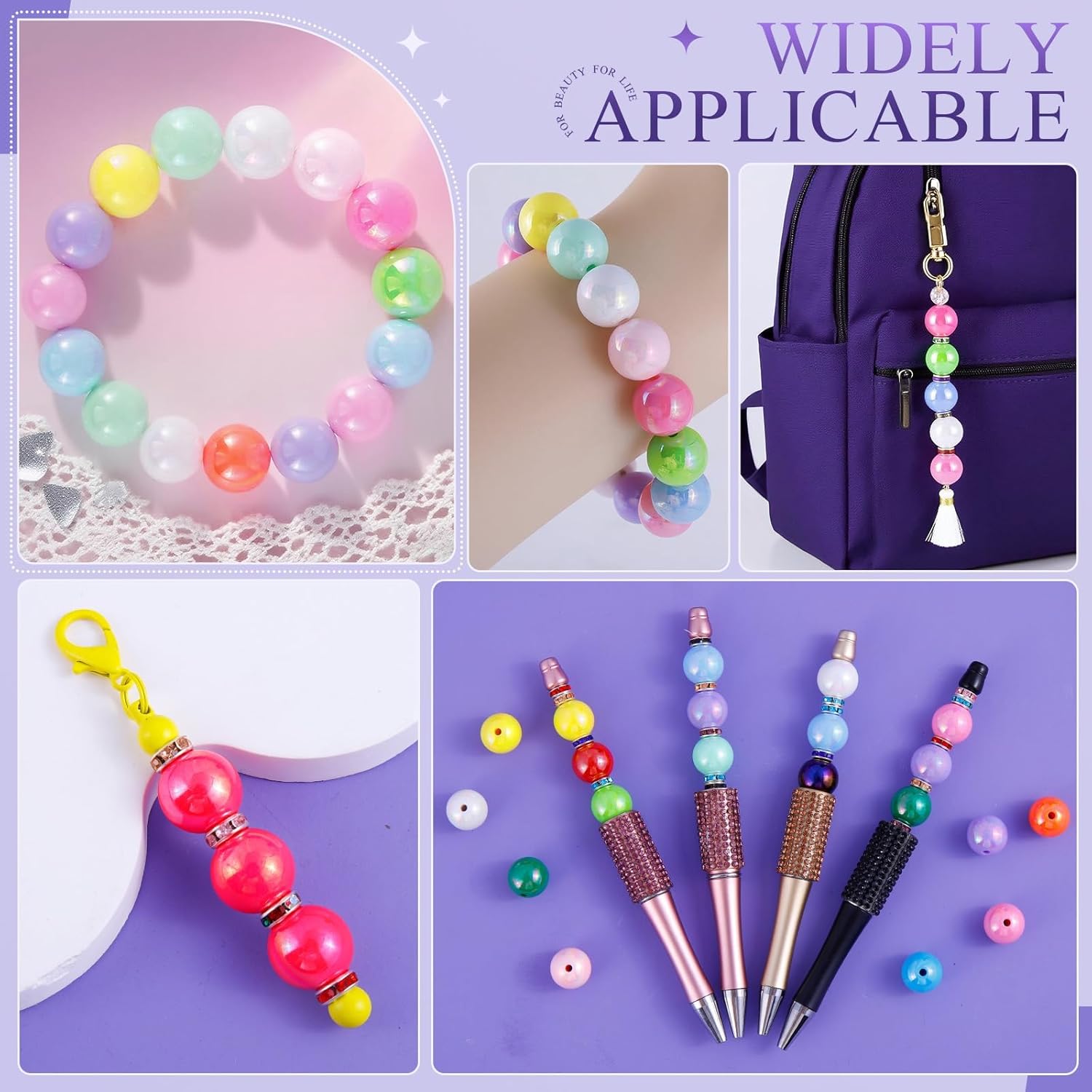 320 PCS Beads for Pens, 14 mm Focal Beads & 8 mm Rhinestone Spacers Bead, Fit for Beadable Pens Bracelets Keychains Jewelry Making, Rainbow Acrylic Bead, Christmas Gifts - Image 6