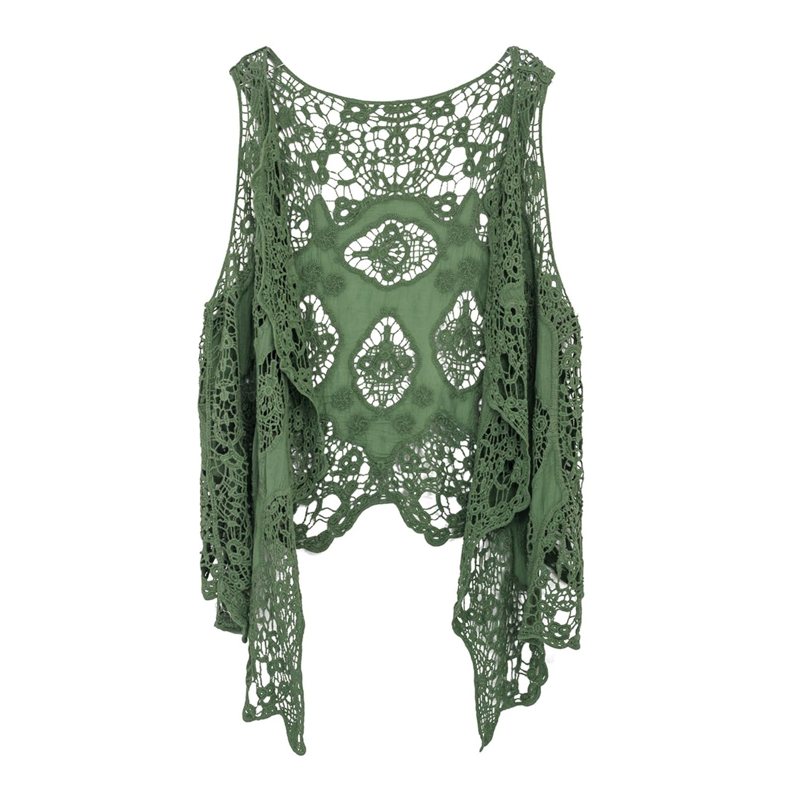 Cardigan asymétrique à motif floral rétro au crochet, couverture de plage