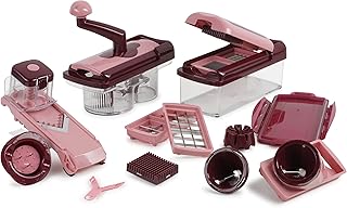 Genius Mandoline Nicer Dicer Fusion Smart 23en1 Multifunction Professionelle Rouge - Coupe-légumes avec Grilles de découpe + Poussoir, Rabot, Twist, Spiraleur