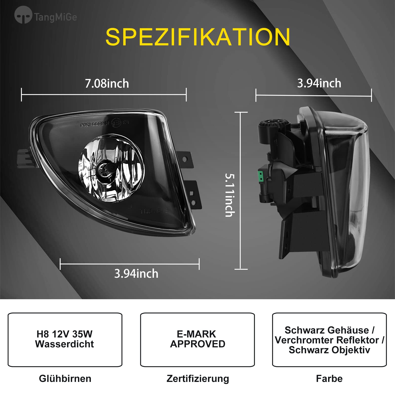 TangMiGe Nebelscheinwerfer Kompatibel mit BMW 5er F10 F11 01/2009-06/2013, für Standard Stoßstange, für Fahrzeuge mit Standheizung, 63177216888 63177216887, 1 Paar, Schwarz Smoke Objektiv
