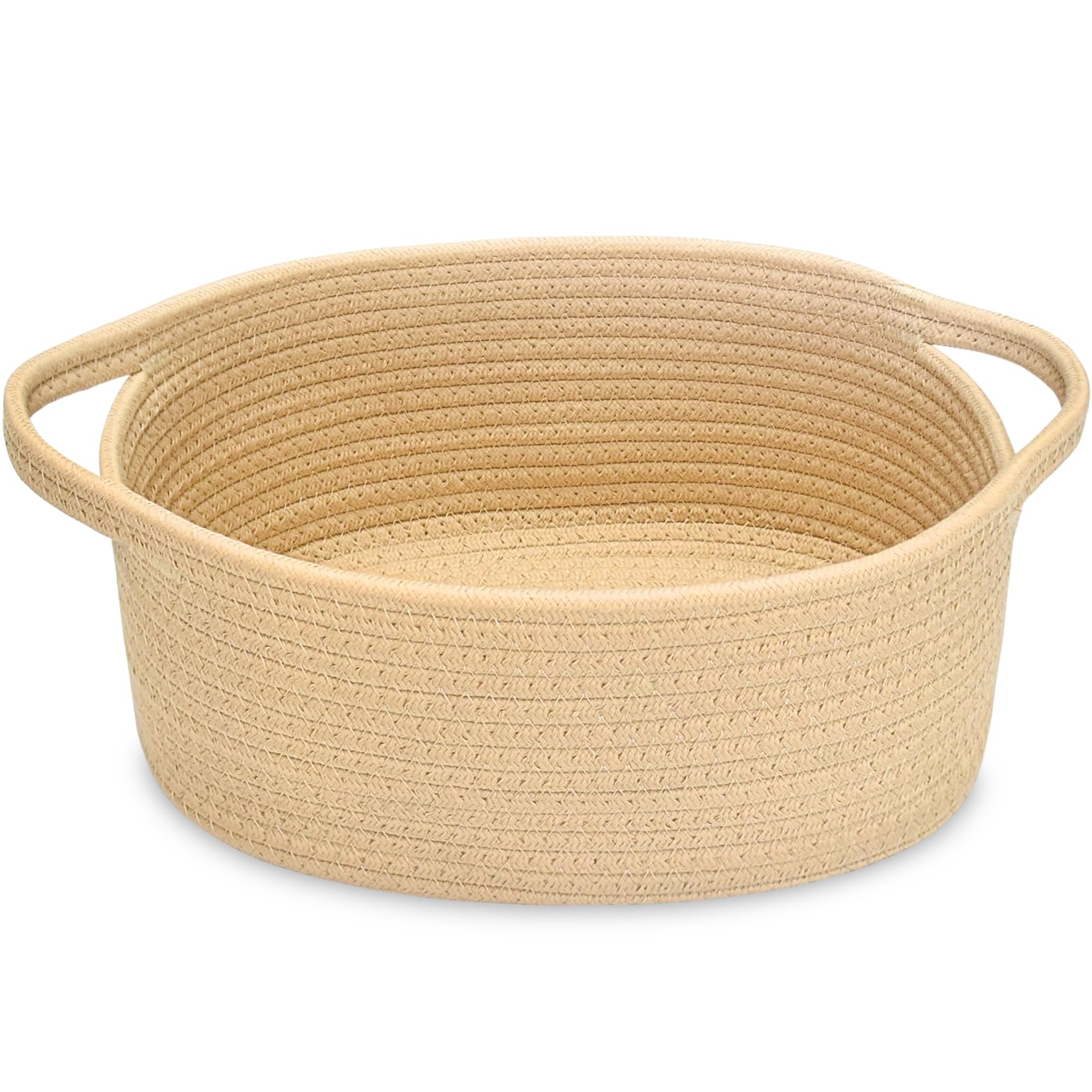 ABenkle Small Woven Basket, 12"x 8" x 5" Cute Small Basket, Rope Room Shelf Storage Basket, Cat Dog Toys Basket Chest Box, Empty Decorative Gift Basket with Handles - All Khaki-image-14