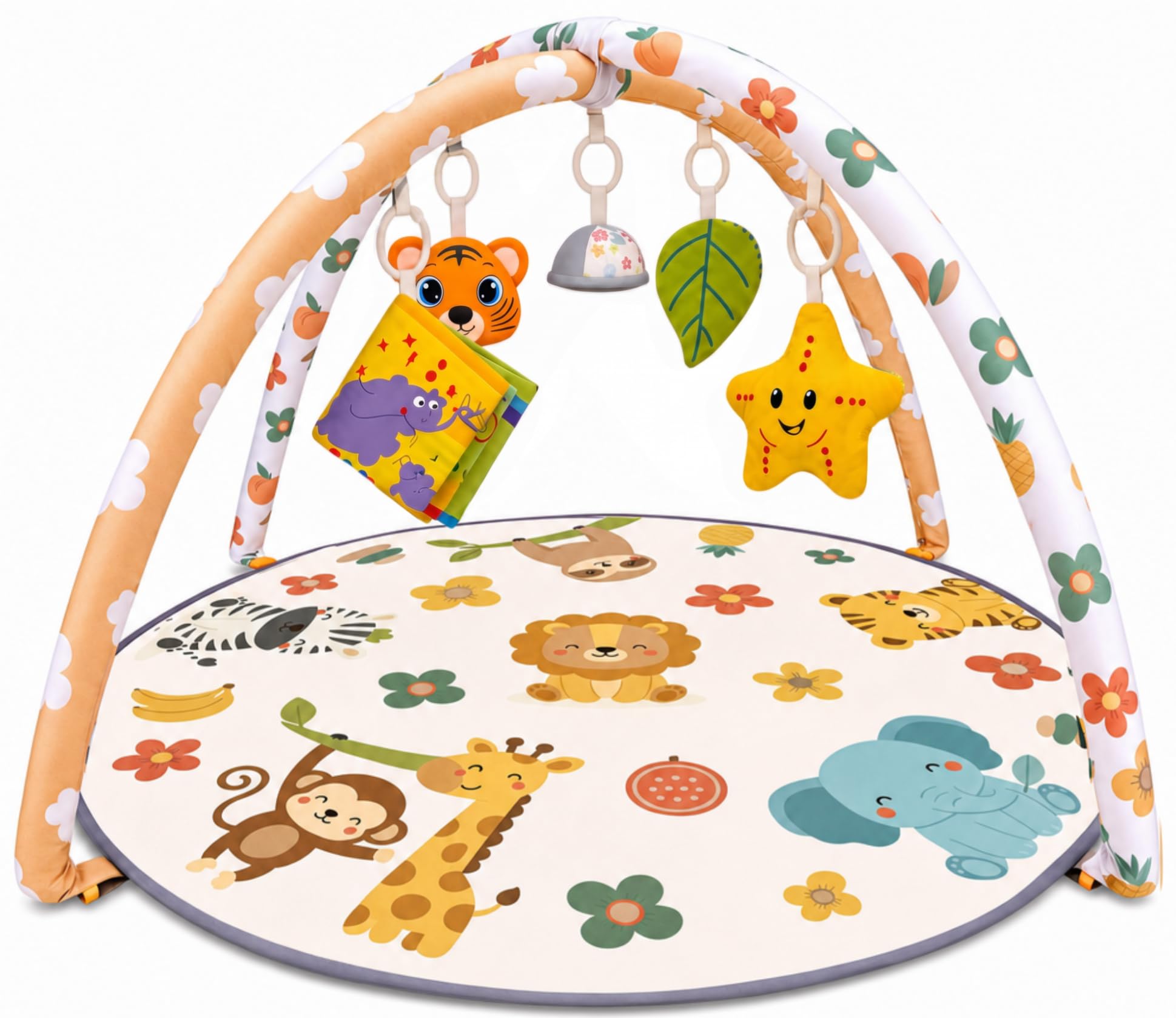 Edibaby, Gimnasio Bebe 0-6 Meses, Arco Desmontable con Juguetes Sensoriales, Tapete de Actividades Plegable, Regalo Recien Nacido (Jungle Zoo Edition)