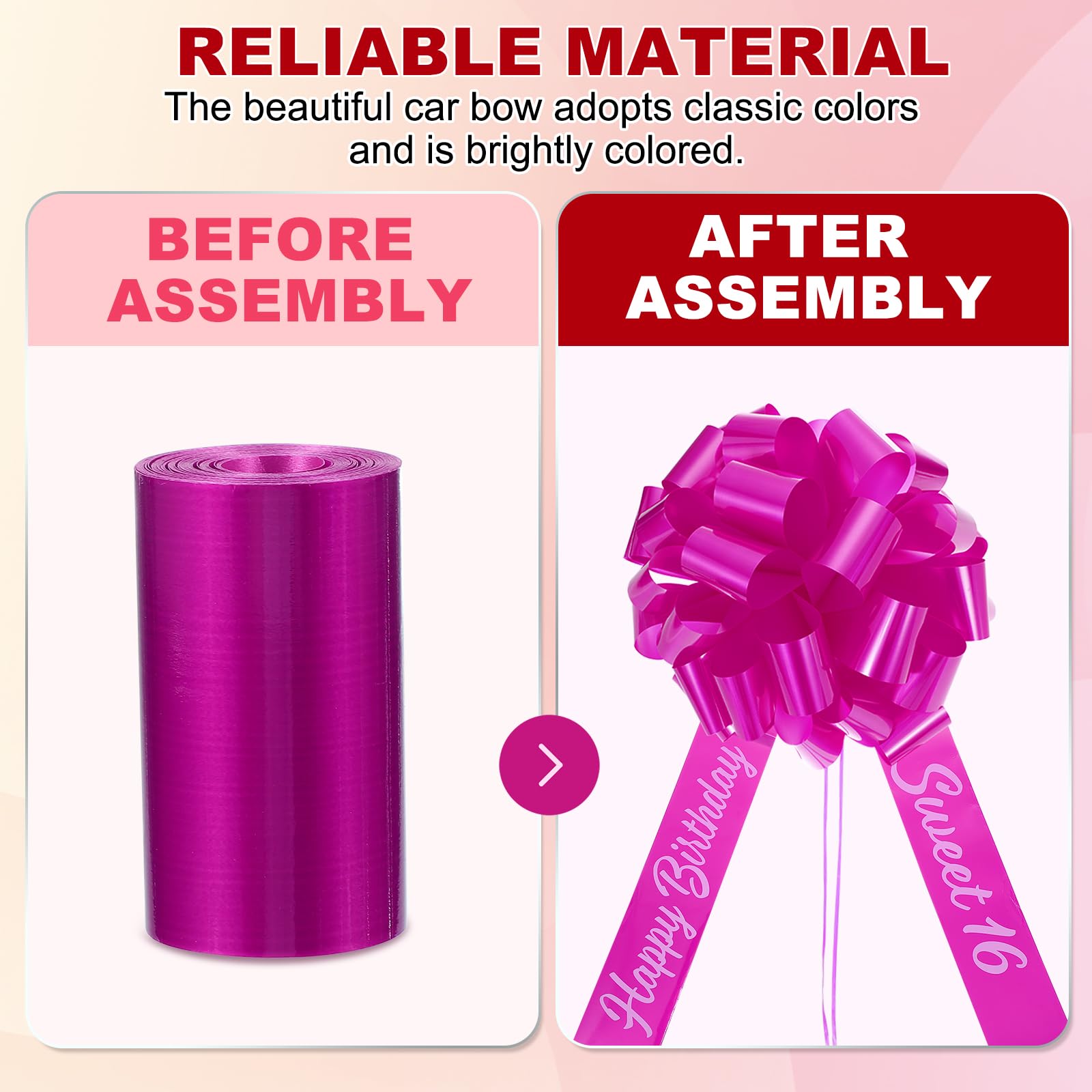 PATIKIL Big Car Pull Bow 25 Pollici, Fiocco Gigante Metallico per Decorazione Auto Regalo Compleanno Confezione Decorazione, Fuchsia Bianco