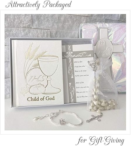 Miniatura 2 de Juego de 5 piezas de regalo de primera comunión para niña con caja de regalo de oración rosario pulsera cruz tarjeta