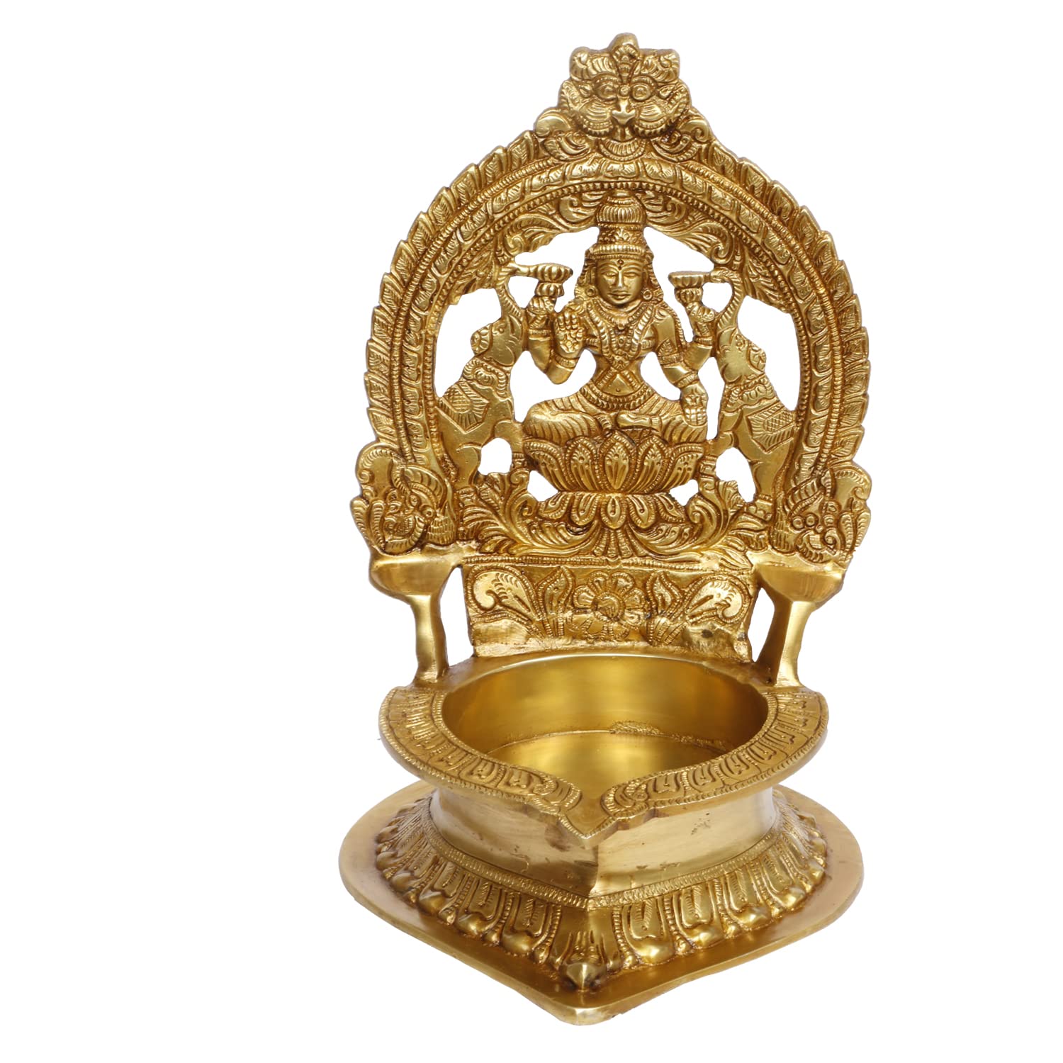 Artvarko Big Brass Gajlaxmi Oil Diya Large Deepam for Home Decor Puja Decorative Deepak Temple (LxBxH 8x10x12 Inches)