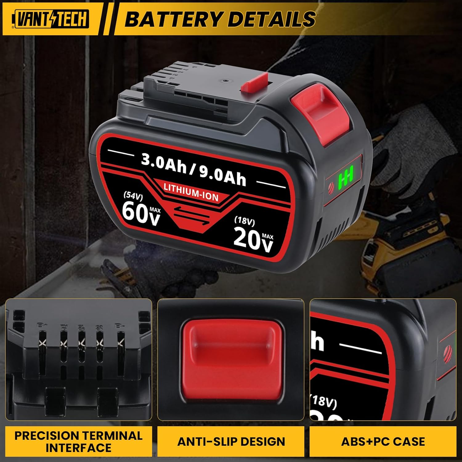 VANTTECH 2Pack 9.0Ah DCB606 Lithium ion Battery Replacement for DeWalt 20V/60V MAX Compatible with DeWalt 20V/60V DCB606 DCB612 DCB606-2 DCB609 DCB609-2 DCB204 DCB205 DCB206 Cordless Power Tools