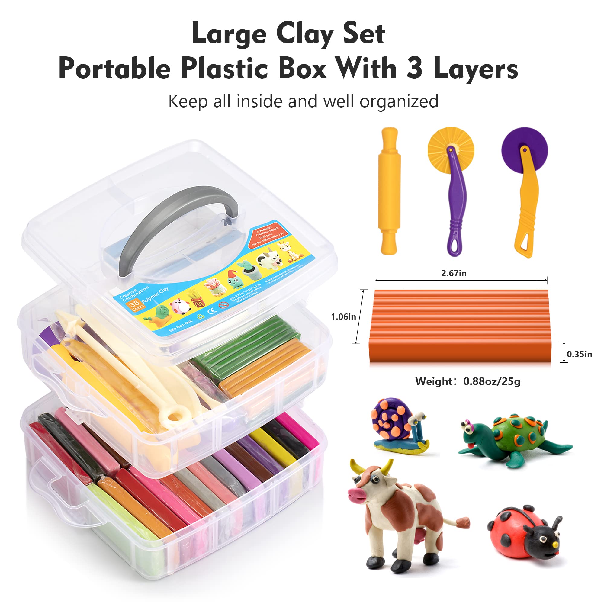 Clay　セット Polymer Clay Starter 38 Colors, Modeling Clay Oven Baking Carving