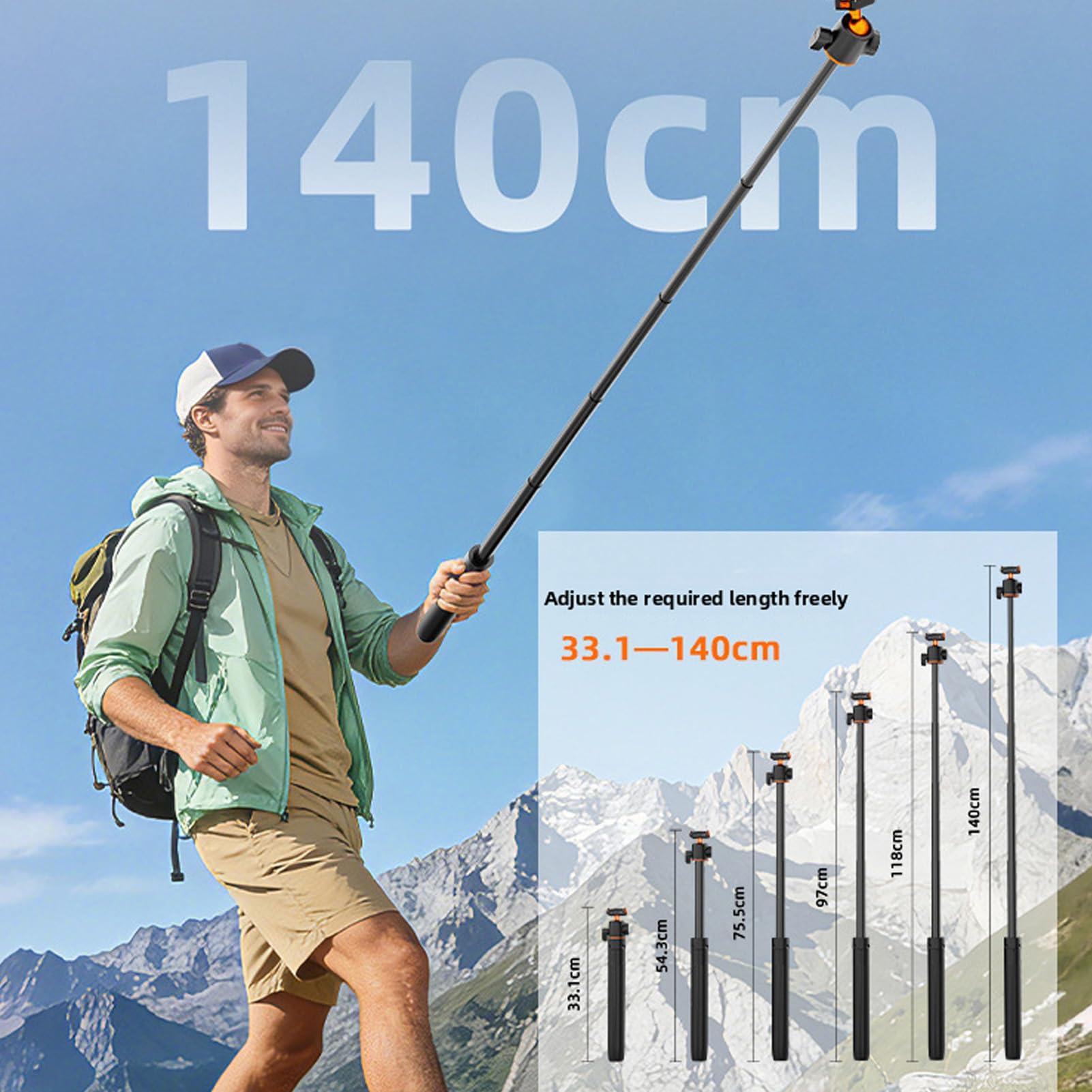 Asta Selfie Treppiede Allungabile da 140 Cm per Fotocamera, Supporto Treppiede in Lega di Alluminio con Supporto Magnetico e Rotazione a 360°, Telecomando Wireless per Fotocamera