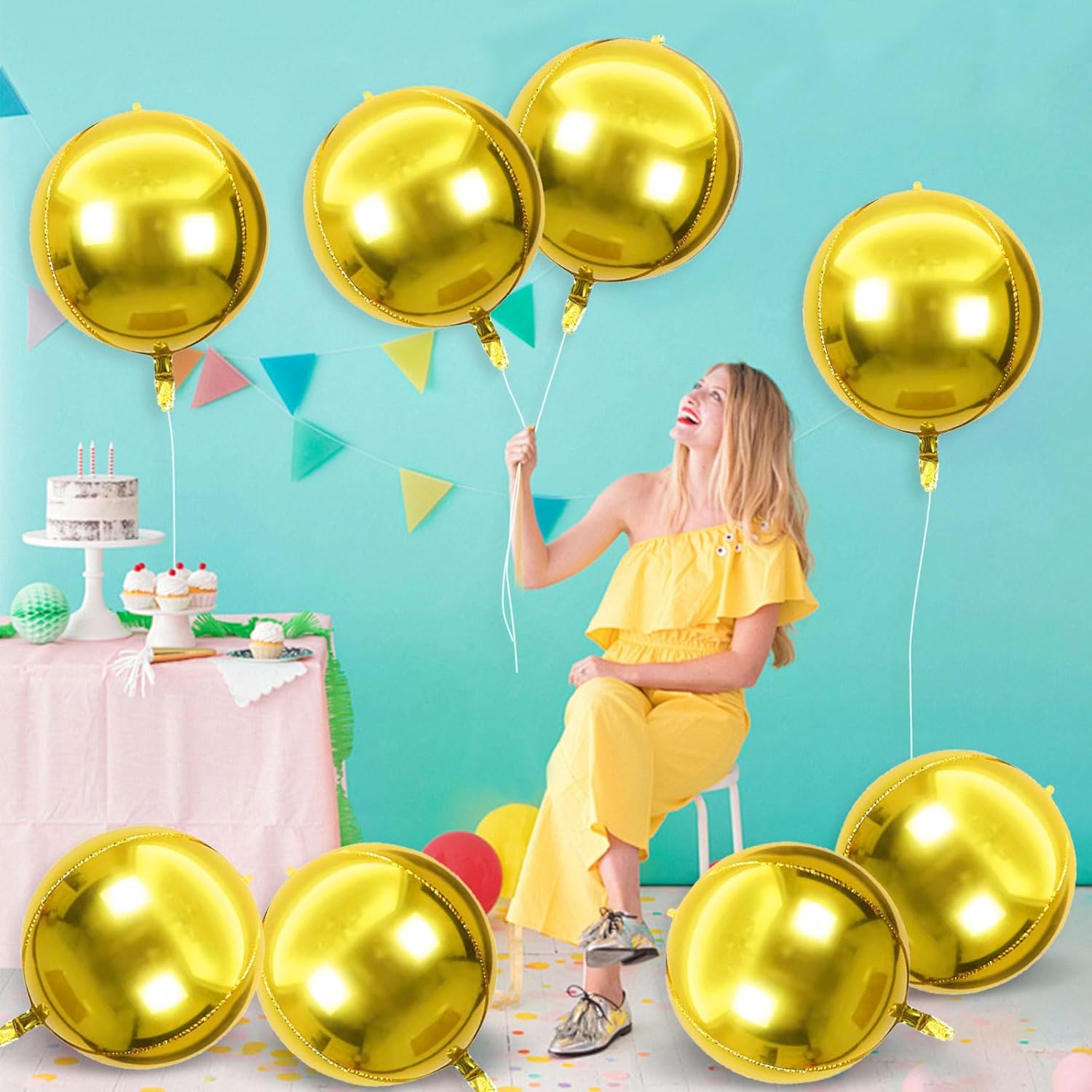 8 Pcs Gold Round Foil Balloons 22 Inch 4D Gold Mylar Orbz Round Balloons for Birthday Graduate Wedding Anniversary Retirement Party Decorations - Image 4