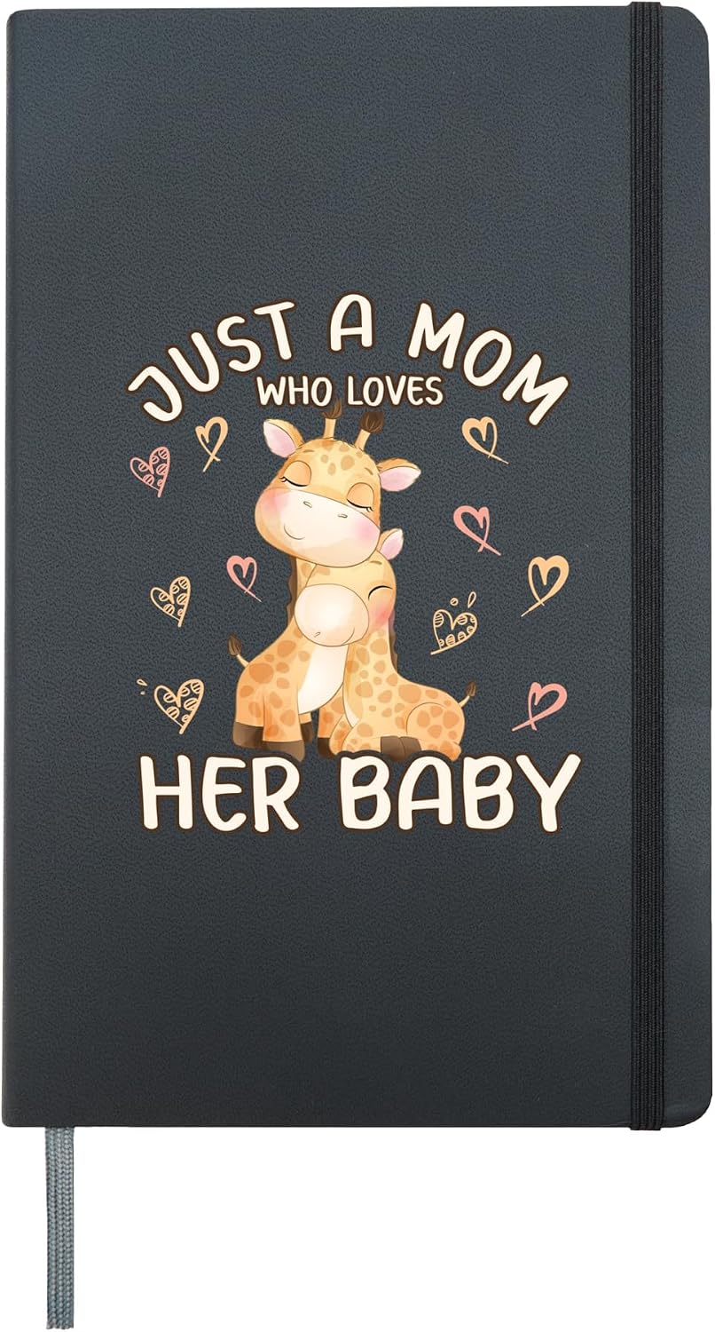 Mom Giraffe Love Just A Mom Who Loves Her Baby Giraffe Hardcover Journal, Black