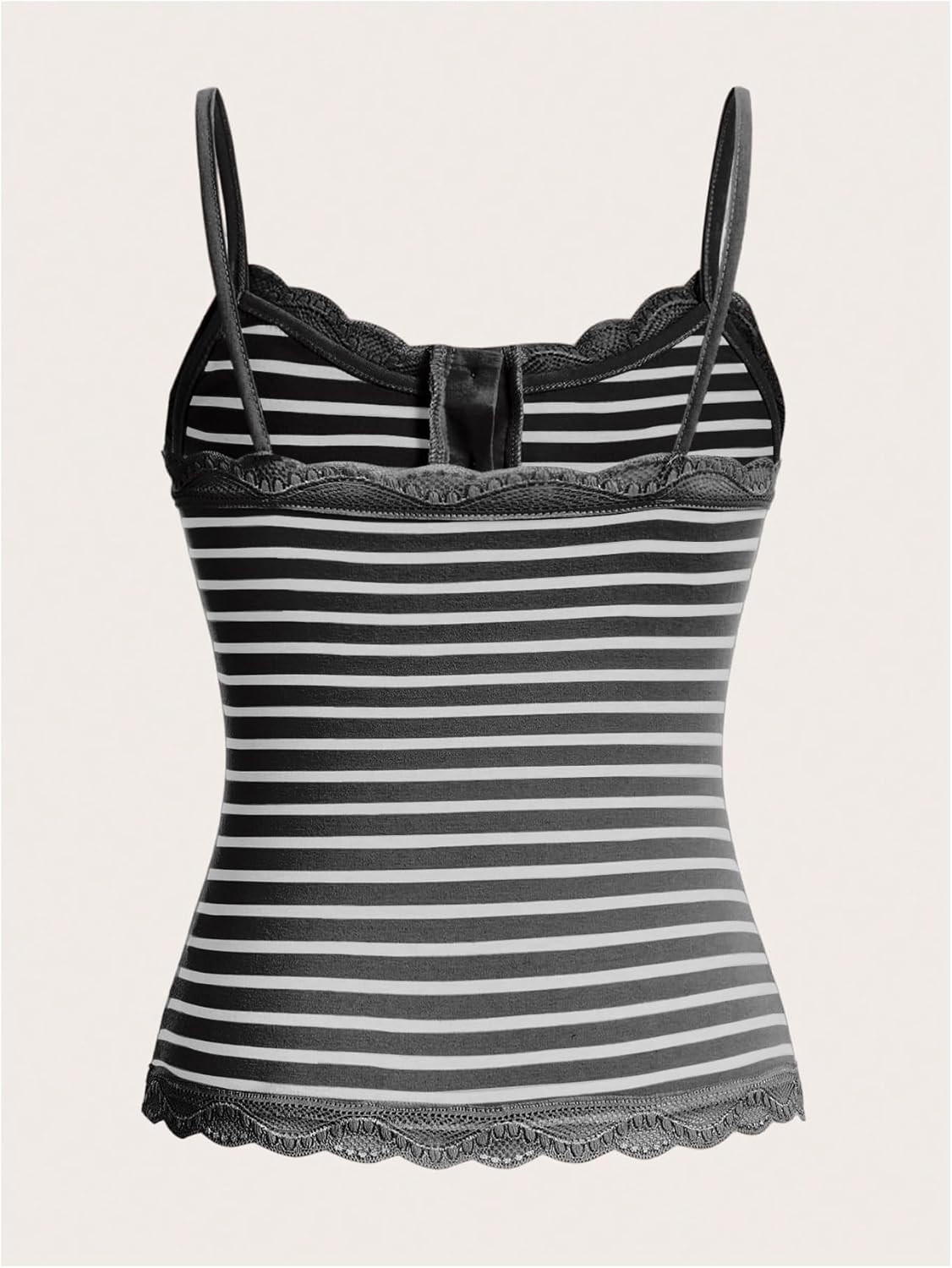SOLY HUX Women's Striped Lace Trim Cami Crop Top Button Front Spaghetti Strap Y2k Tops - Image 2