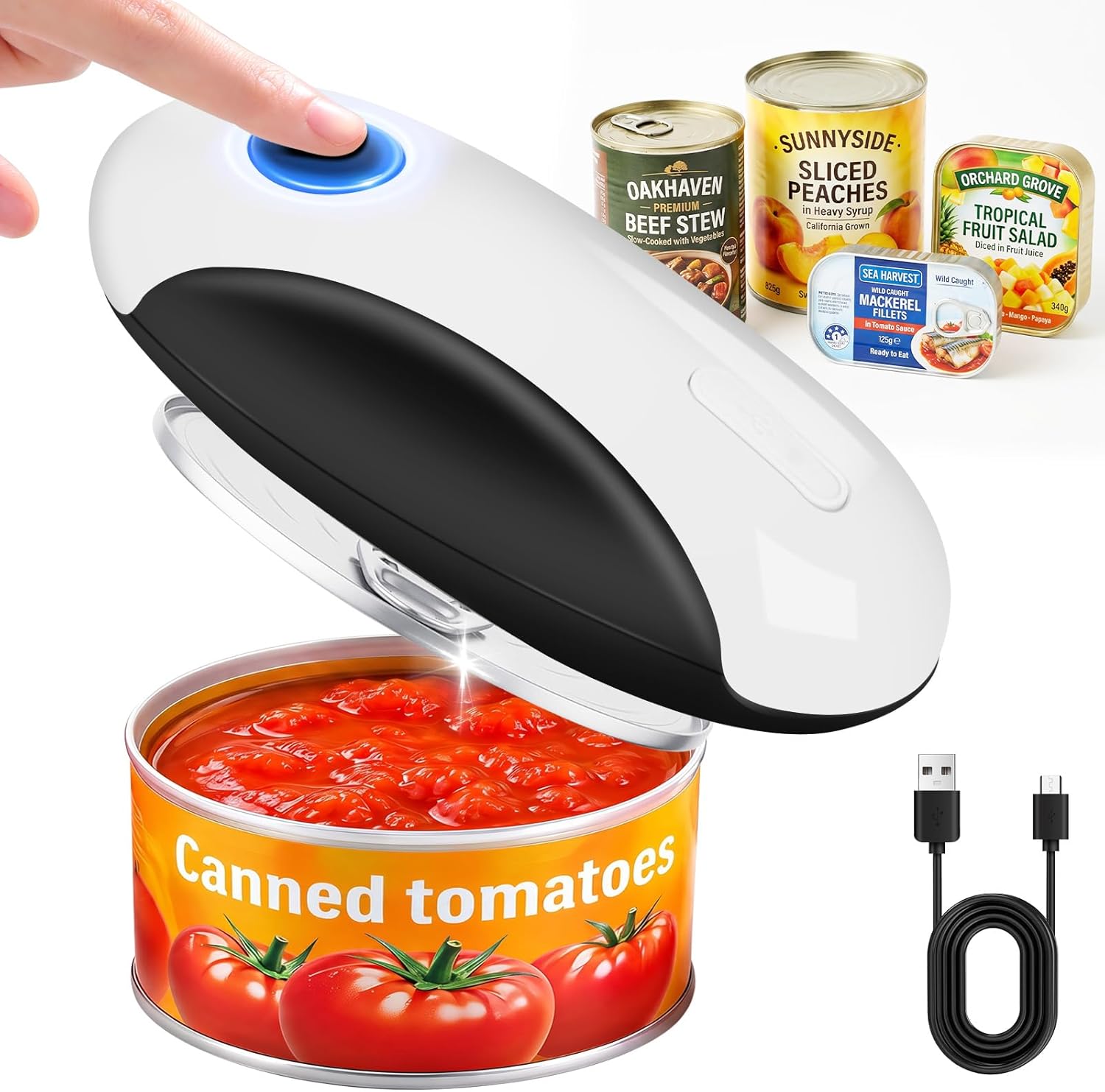 DeskAKBK Electric Can Opener, USB-C Rechargeable One Touch Hands Free Automatic Can Openers for Most Can Sizes Smooth Edge, Safe and Easy to Use for Seniors, Arthritis Sufferers, Kitchen and Camping
