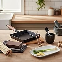 Vista 3 de Japanese Cast Iron Tamagoyaki Pan - Pre-Seasoned, Liquid Nitrogen Treated, Non-Rust, Ready to Use, Detachable Wood Handle, Oven Safe, for Omelets