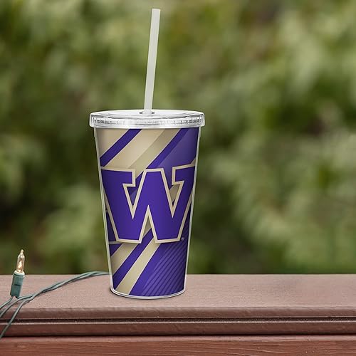 Miniatura 99 de Rico Industries NCAA Sports Team - Vaso transparente de 16 onzas con pajilla, vaso de viaje del color del equipo para fanáticos de los deportes