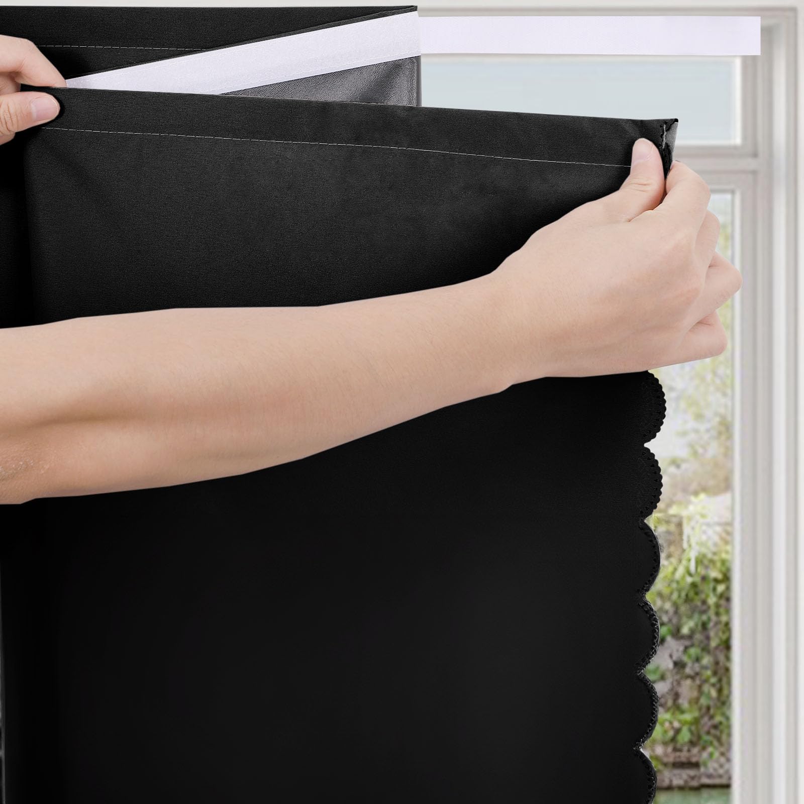 Maritown Blackout Curtains Stick on Blackout Blinds self Adhesive Temporary Black out Blinds for Windows Thermal Lnsulated No Drill Blinds for Nursery,Bedroom,Travel (Black, 150W x 200H cm)