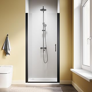 Pivot Shower Door, 34" W x 72" H, 1/4" Tempered Glass Shower Door, Pivot Swing Shower Glass Door, Easy to Clean, Matte Black Finish
