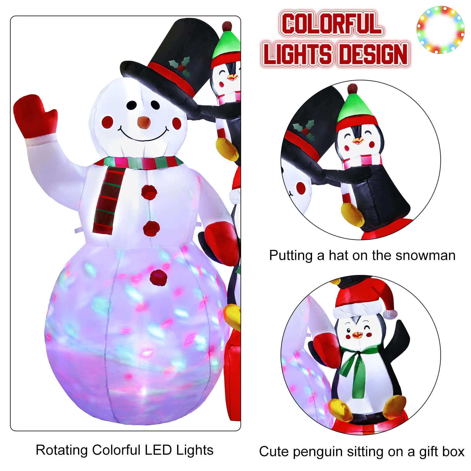 OurWarm Decorazione all'aperto gonfiabile del pupazzo di neve di Natale di 6FT con 2 pinguini