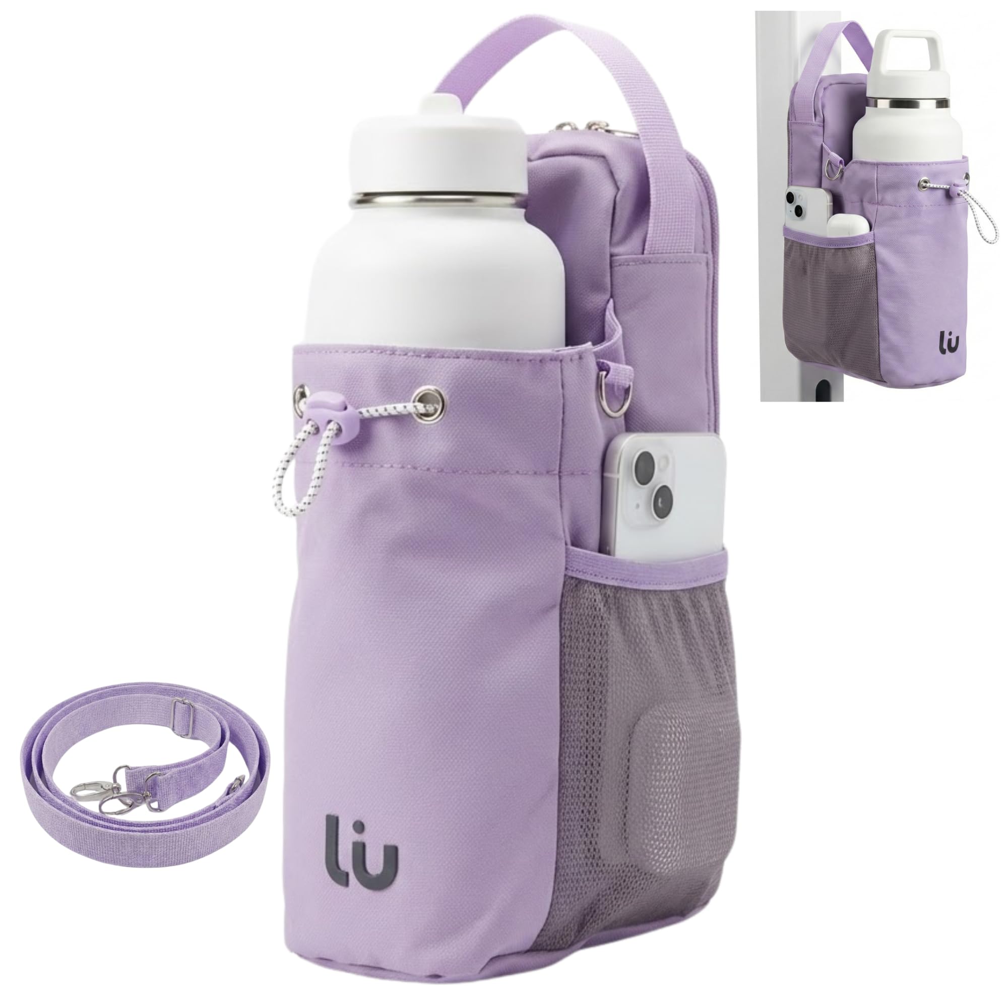 Liu Magnetic Gym Bag for Women – Sling Bag with Water Bottle Holder, Crossbody, Pouch, Magnetic Fitness Gym & Travel Bag (Light Lavander)
