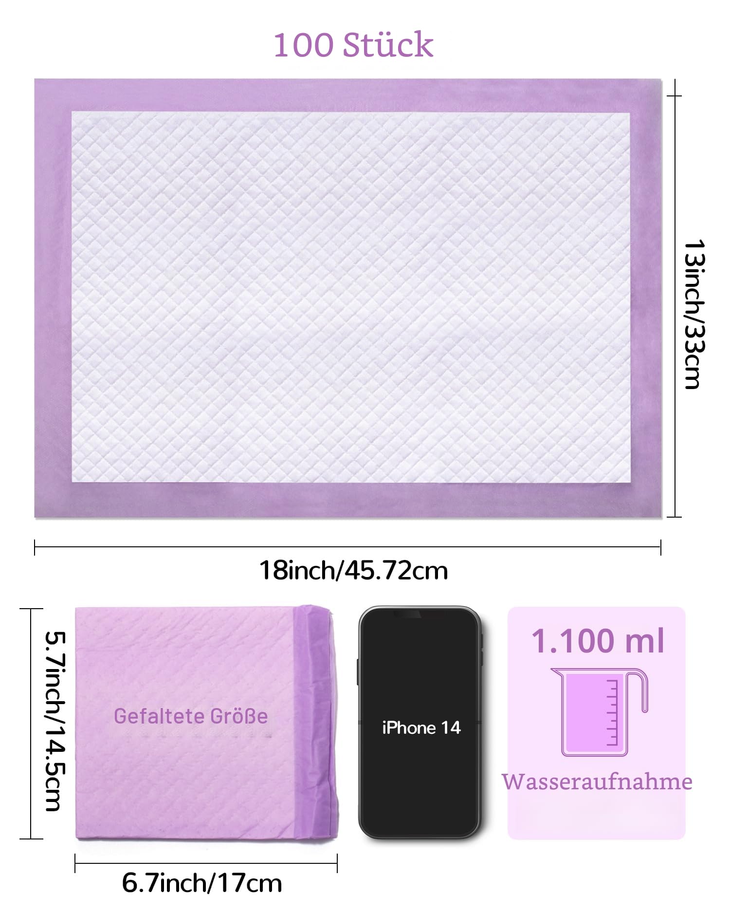 Einweg-Wickelunterlagen für Babys, ultraweich, wasserdicht, 33 x 45,7 cm, 100 Stück