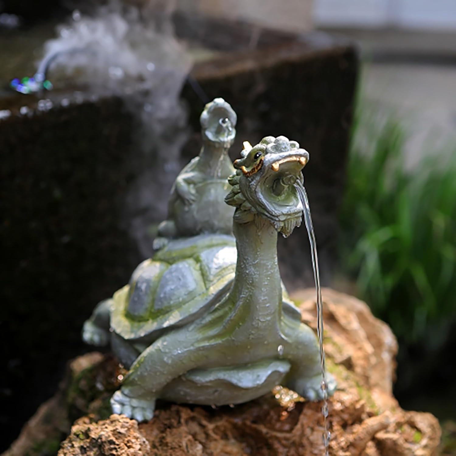 Creative Golden Toad Pond Fountains, Pond spitters for Small Ponds, Double Water spout Design, Automatic Circulation Water Landscaping for Koi Pond
