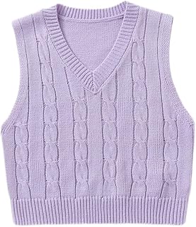 OYOANGLE Girl's Cable Knitted Sleeveless V Neck Solid Pullover Sweater Vest Tank Top