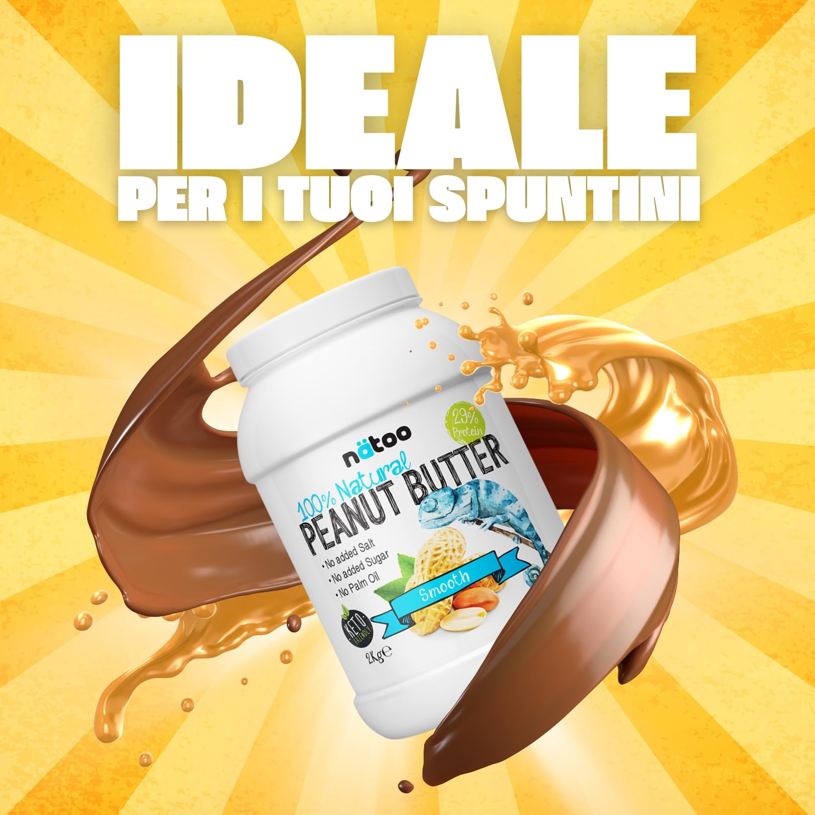 NÄTOO Burro di arachidi senza zuccheri - Peanut Butter - 100% arachidi tostate di alta qualità - 100% naturale Adatto ai Vegani, senza olio di palma e conservanti (2 kg (Confezione da 1), Smooth)