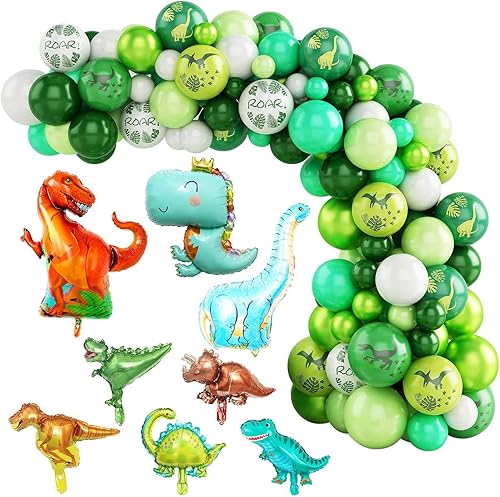 Suministros de fiesta de dinosaurios, juego de 100 globos de dinosaurio y arco de globos, decoraciones de fiesta de cumpleaños de dinosaurio para