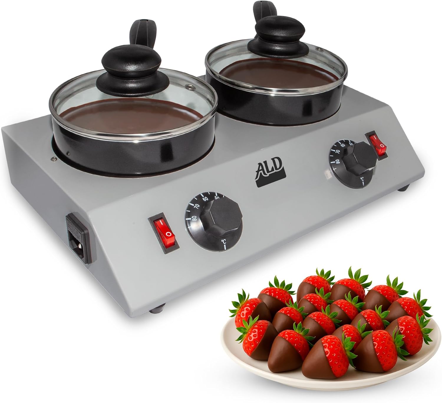 ALDKitchen Professional Chocolate Melting Pot – Dual 1.2L Stainless Steel Tanks, Manual Temperature Control, 110V, Ideal for Candy Making, Baking, and Dessert Decoration (4.5 lb (2.4 kg))