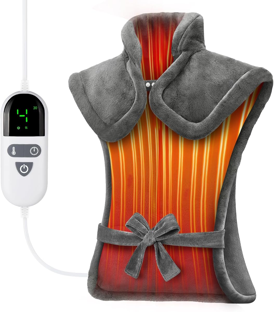 Heating Pad for Neck and Shoulders and Back, Pain Relief Electric Heating Pad Large Size 24”X33” with 4 Timers, 6 Heat Levels, Auto-Off, Mothers Day & Birthday Gifts for Women Men Mom Dad, Grey